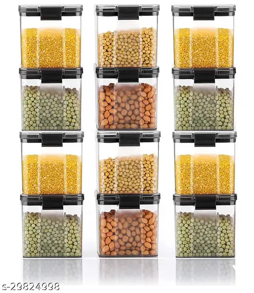 Air Tight Square Shape Kitchen Storage Container (Pack of 6 or 12 - 700ml Black)