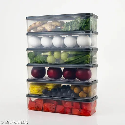 Plastic Fridge Organizers Storage Box - Multi-Use Containers (1500 ml, Pack of 6)