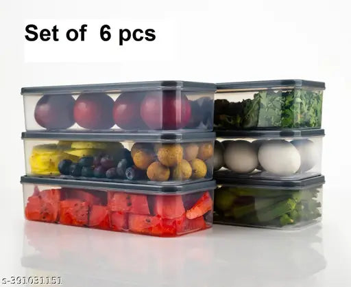 Plastic Fridge Organizers Storage Box - Multi-Use Containers (1500 ml, Pack of 6)