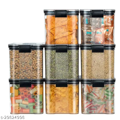 Air Tight Square Shape Kitchen Storage Container (Pack of 6 or 12 - 700ml Black)