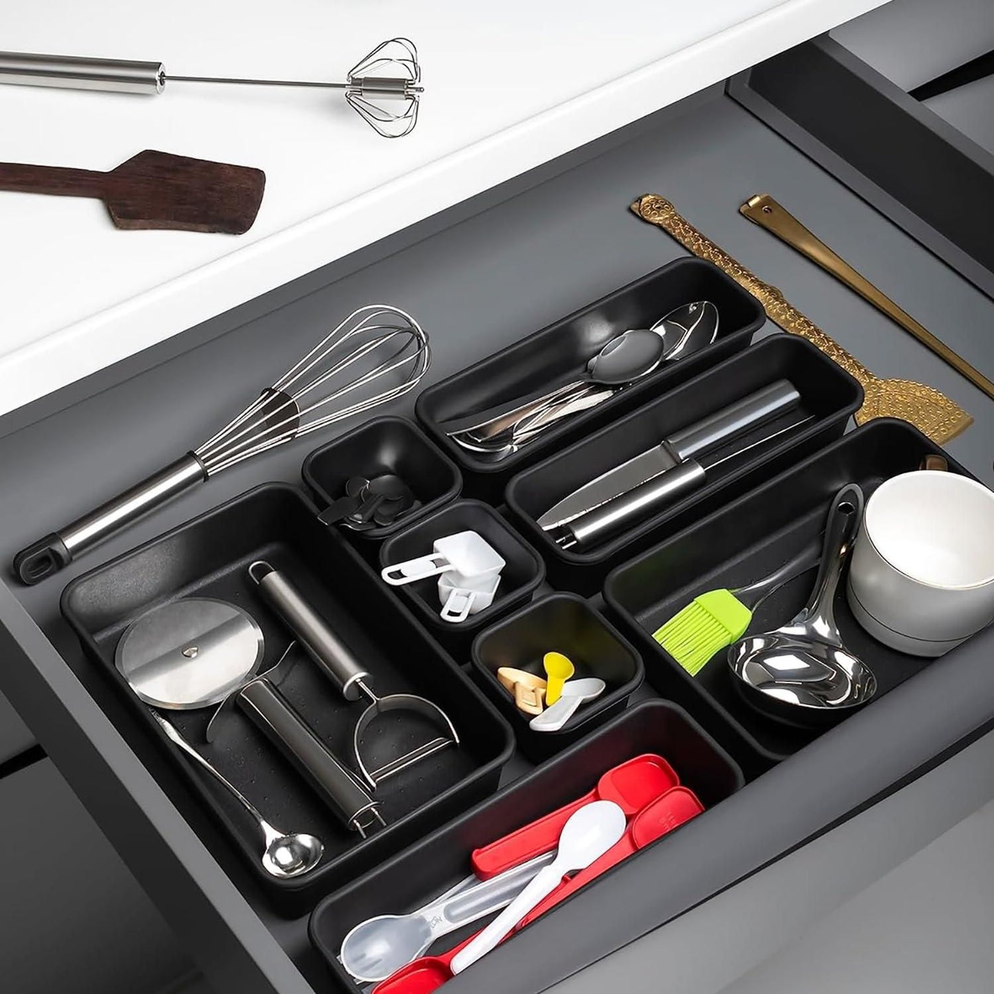 8PCS Desk Drawer Organizer - Interlocking Plastic Storage Trays