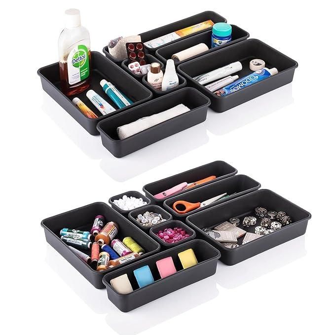 8PCS Desk Drawer Organizer - Interlocking Plastic Storage Trays