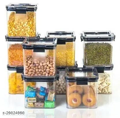 Air Tight Square Shape Kitchen Storage Container (Pack of 6 or 12 - 700ml Black)